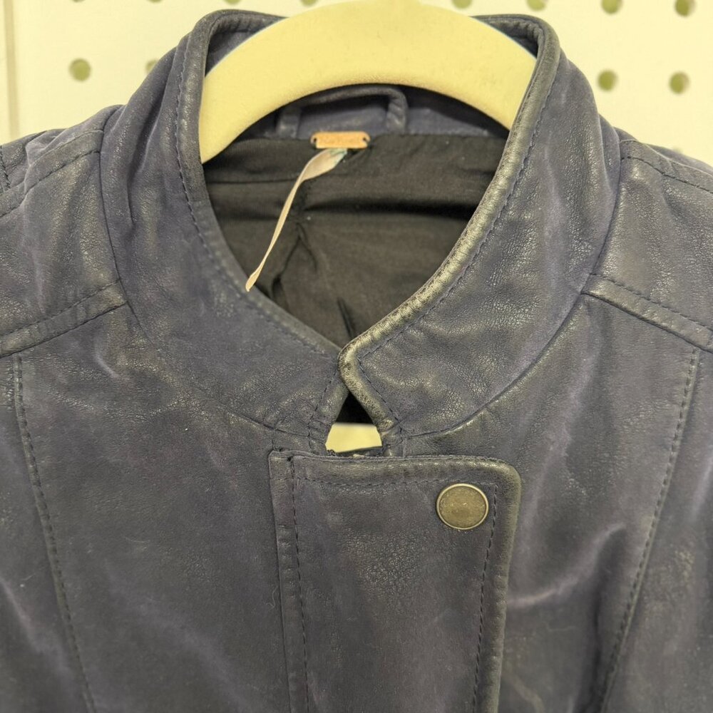Free People Vegan Suede Moto Jacket Womens Size 6 Navy Bikercore Street Style FP - Picture 11 of 11